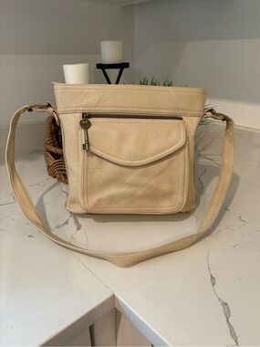 Fossil Vintage 1990’s Pebbled Leather Organizer Crossbody Light Beige 75082